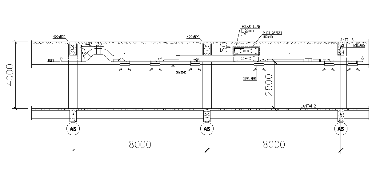 A section view of 70x110m hospital plan of air duct is given in this ...