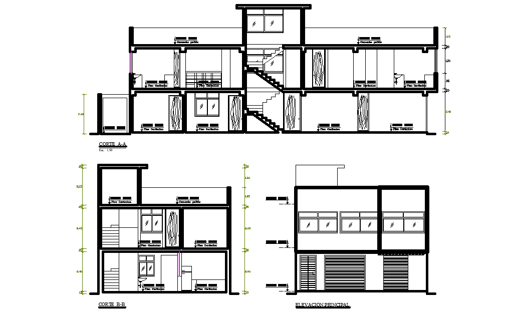 A section view of 8x20m residential plan is given in this Autocad ...