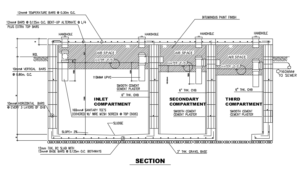 A section view of 9x9m hospital plan of manhole plan is given in this ...