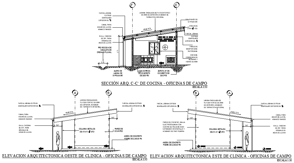 A section view of Clinical architectural plan of 28x12m office building ...