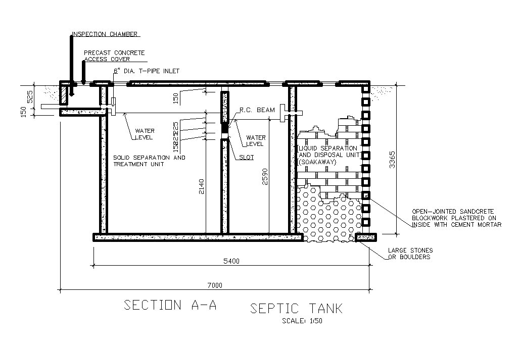 A Section View Of Septic Tank Plan Is Given For 12x14m House Plan In This 2D Autocad DWG Drawing