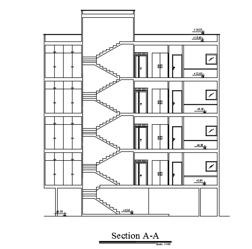 A section view of the 14x18m architecture apartment building cad ...