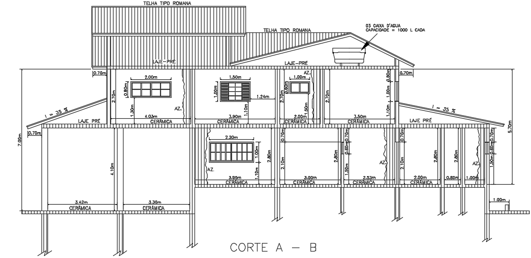 A section view of the 14x20m villa house building is given in this ...