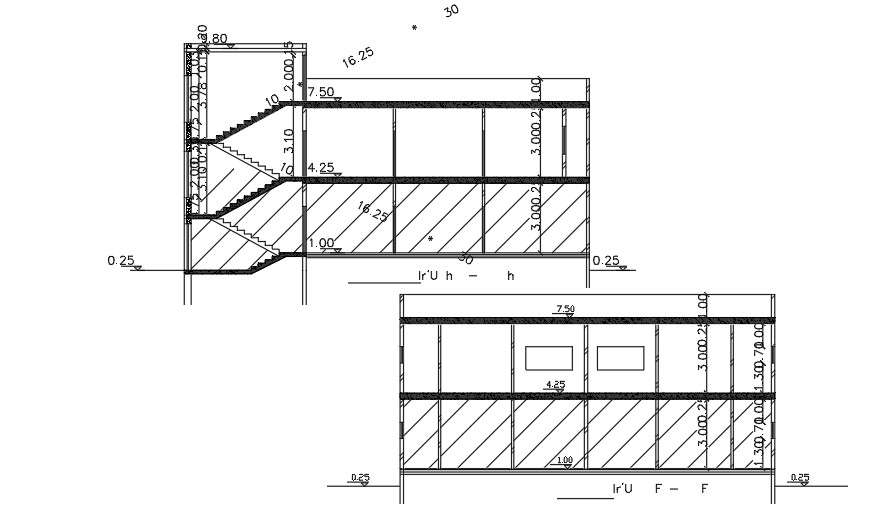 A section view of the 16x20m house building - Cadbull