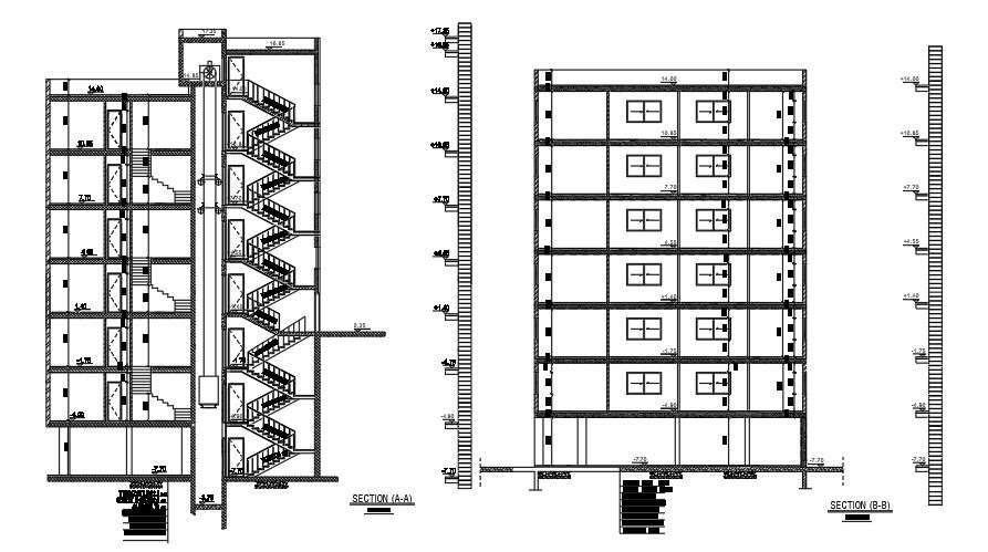 A section view of the 18x16m house building - Cadbull