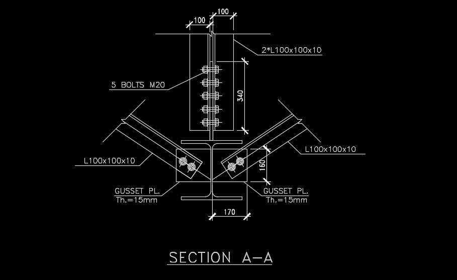 A section view of the 20mm thickness gusset plate - Cadbull