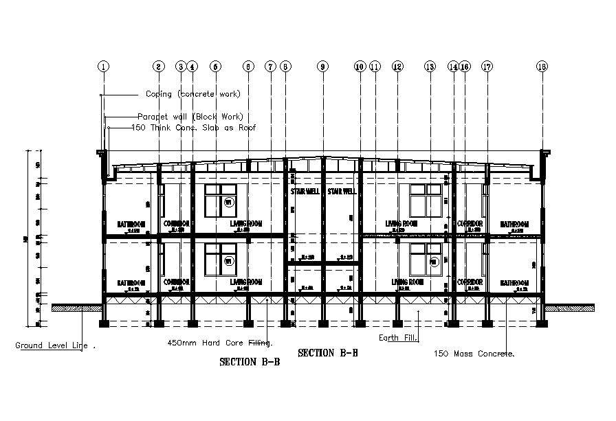 24x12m House Plan Beam Sections Are Given In This Autocad Drawing Model ...