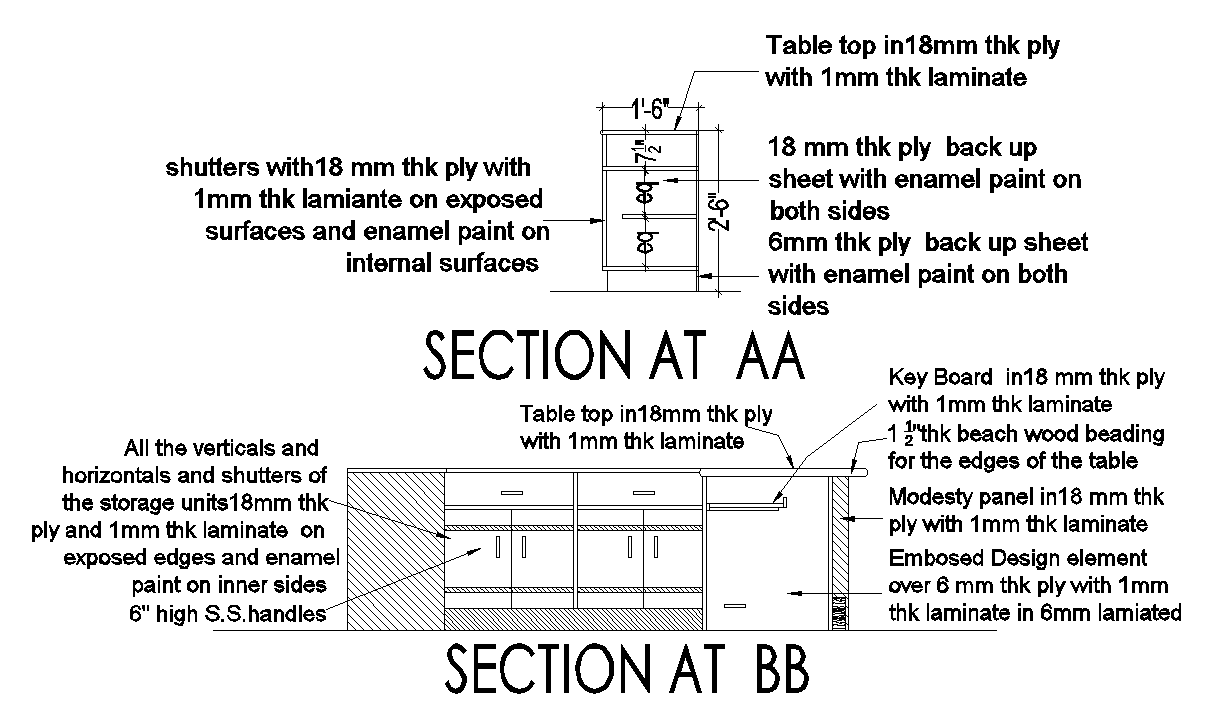 A section view of the chief manager table is given in this AutoCAD ...