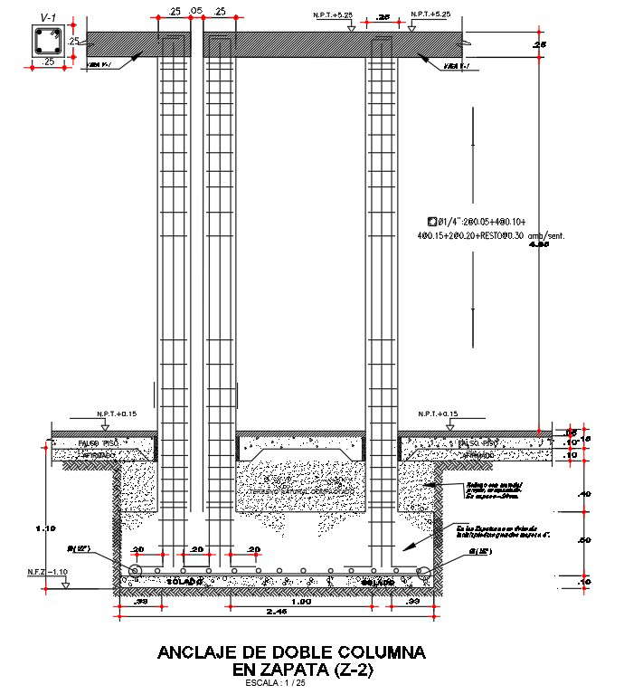 A Section View Of The Double Column Of The 20x12m Single Story Building Is Given In This Autocad