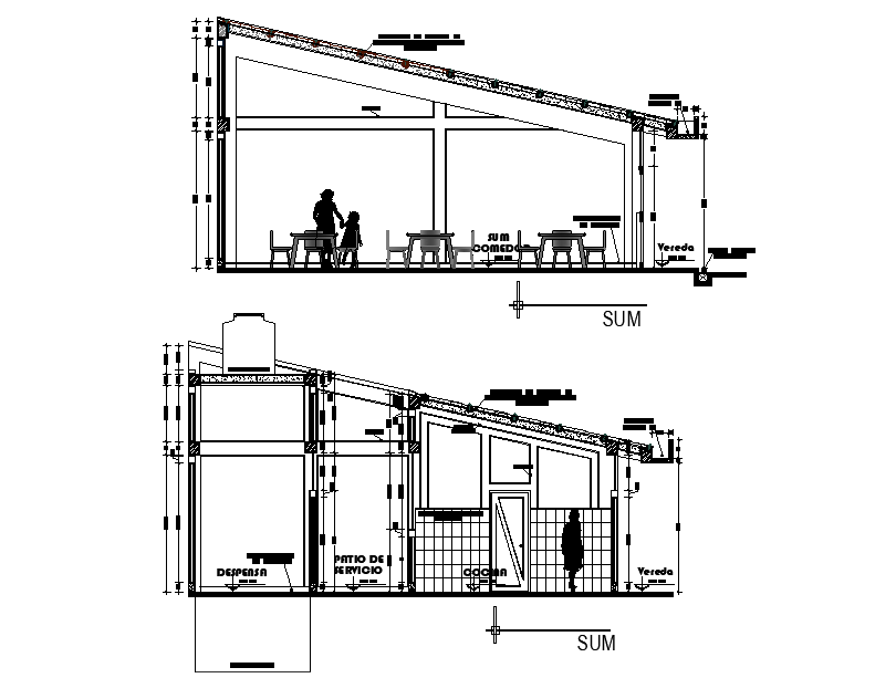 A section view of the small restaurant is given in this autocad drawing ...