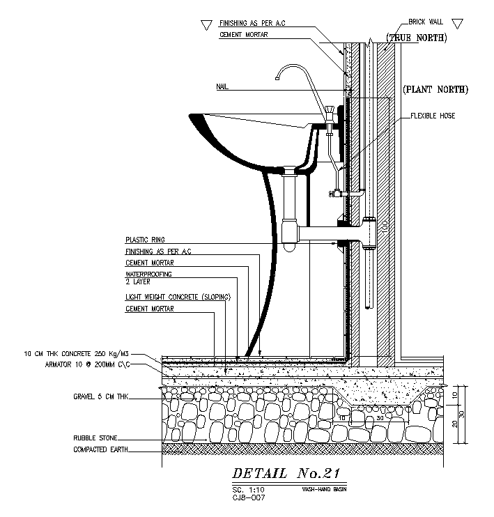 A section view of the washbasin is given in this AutoCAD drawing model ...