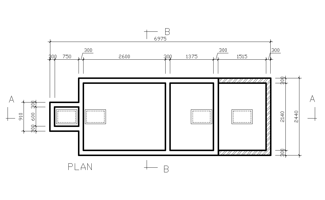 A septic tank plan is given for 12x14m house plan in this 2D Autocad ...