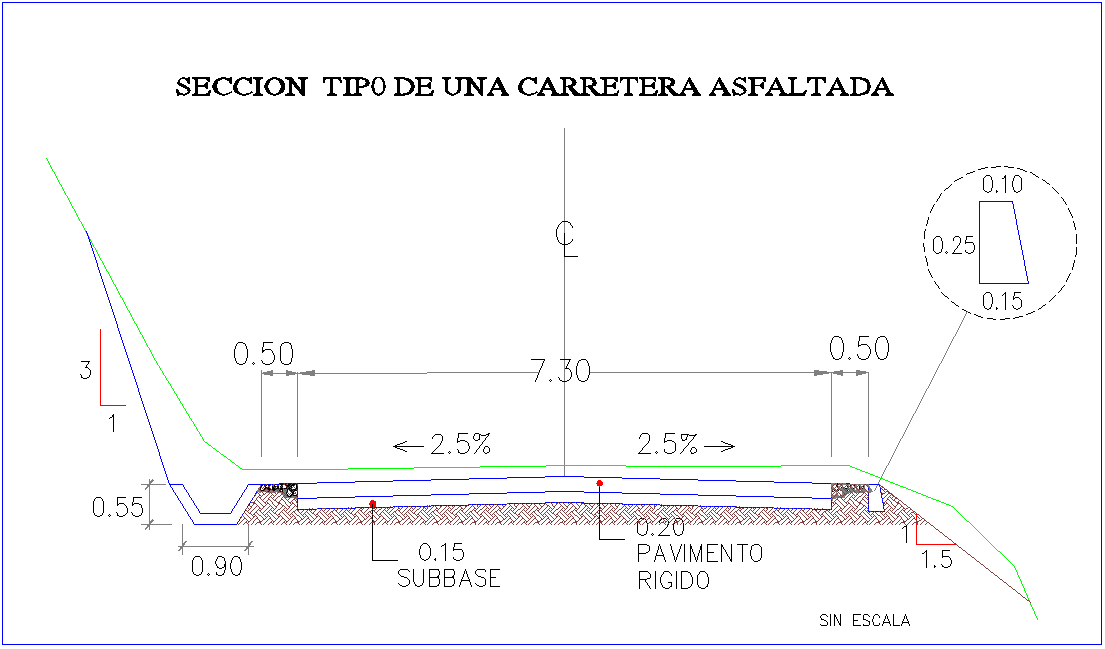 Asphalt Road Section View With Detail View Dwg File Cadbull