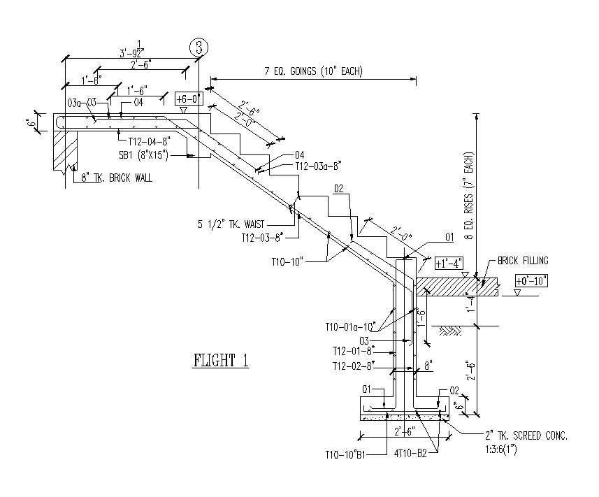 A staircase flight 1 section view is given in this Autocad drawing file ...