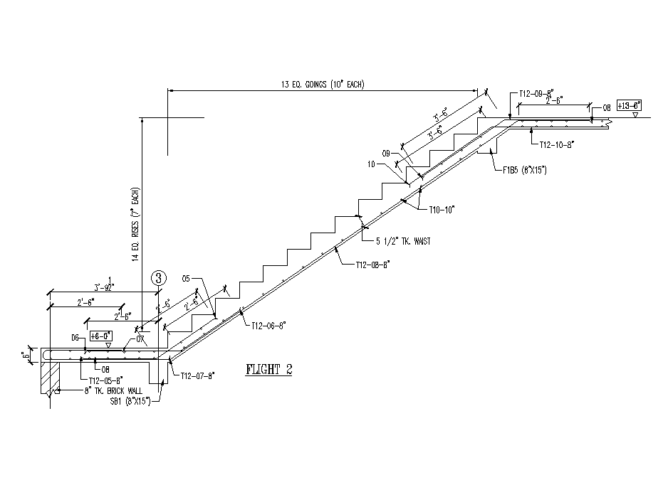 A staircase flight 2 section view is given in this Autocad drawing file ...