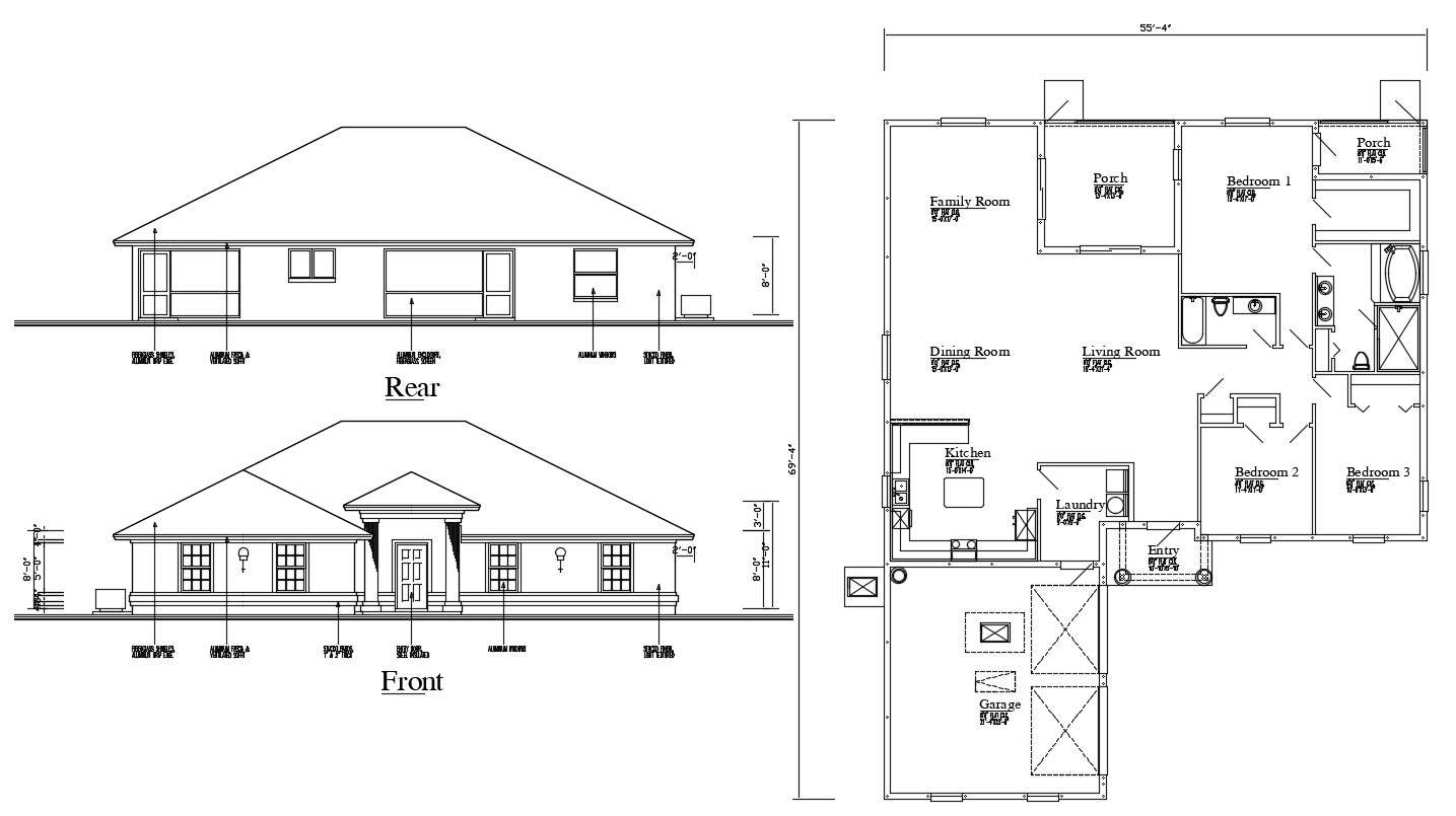 Attic Bungalow Elevation And Layout Plan Cadbull