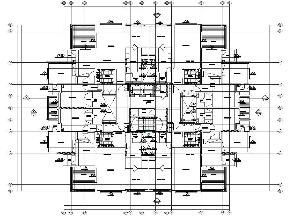 A typical floor plan for a four-Unit apartment building details given ...