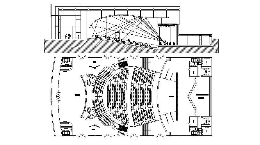 Auditorium Hall Facade Section And Layout Plan Details Dwg File ...