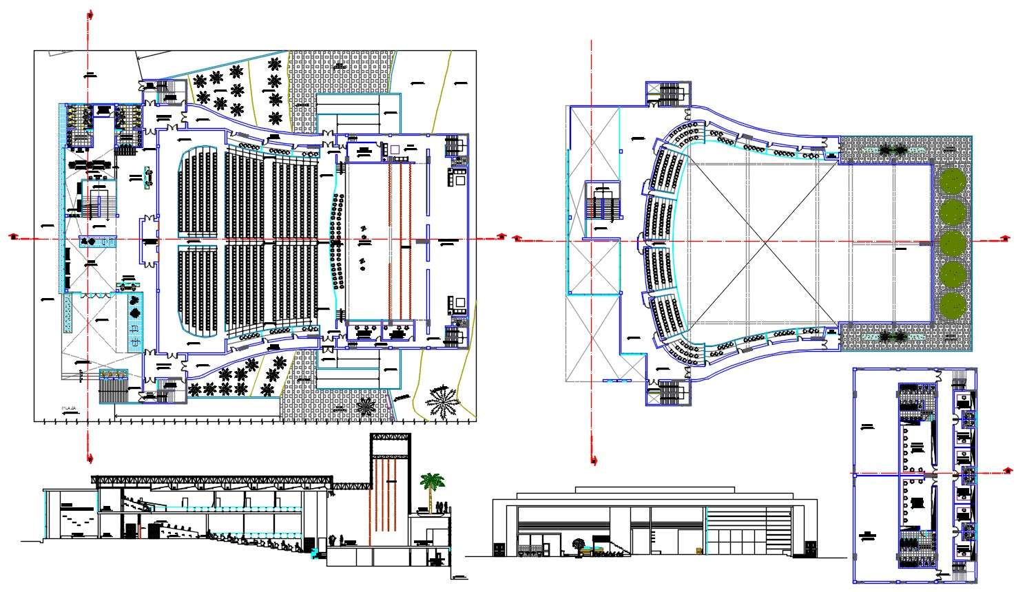 Ground And First Floor Layout Plan Details Of Auditorium Hall Dwg File