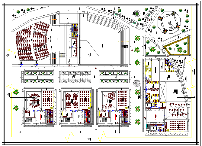 Auditorium Hall Landscaping Design With Structure Details Dwg File