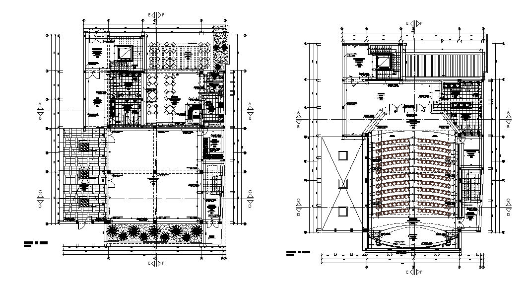 Auditorium Building ground Floor And First Floor Plan CAD Drawing ...