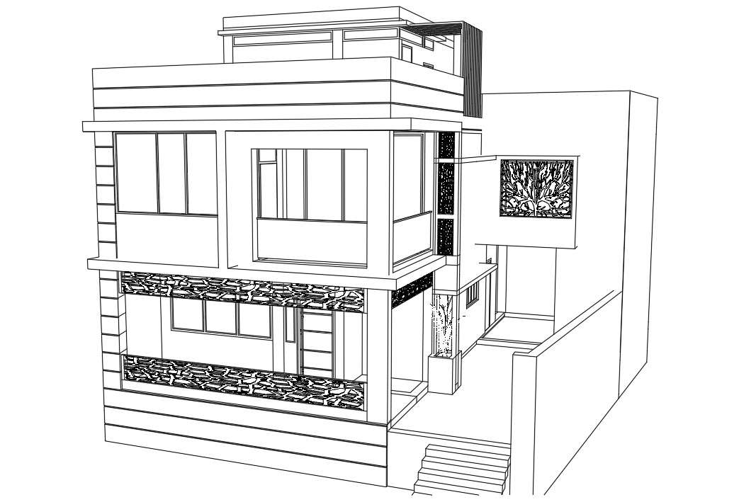 AutoCAD Drawing Isometric View Of Modern House Building Design - Cadbull