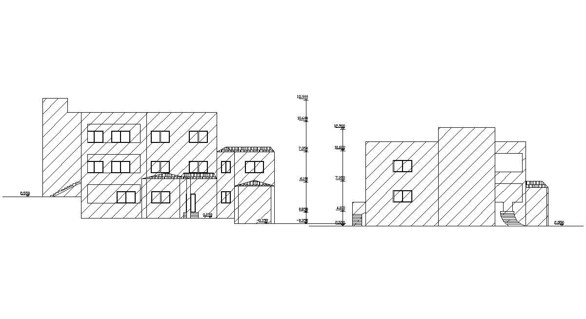 Autocad Drawing Two Residential Elevations With Hatching Cadbull