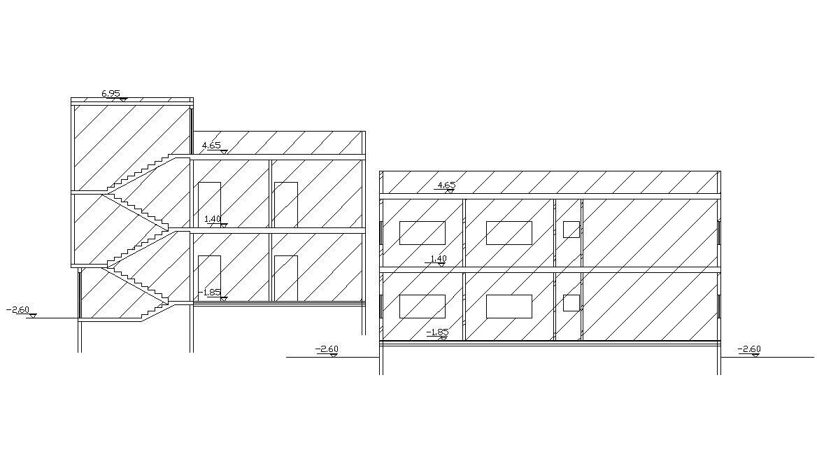 AutoCAD Drawing Two Story Sections House Building With Dimension - Cadbull