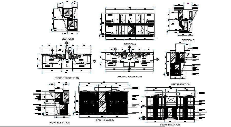AutoCAD drawing of plan container with elevation and section in dwg file -  Cadbull
