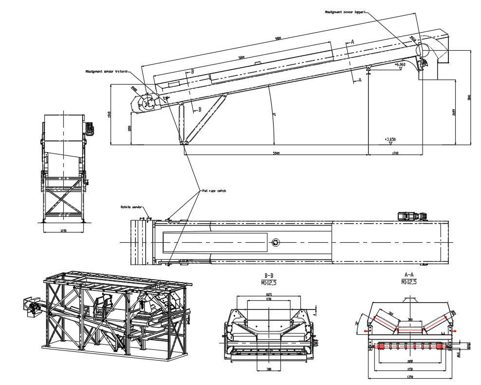 AutoCAD 2D DWG file shows the Details of the Belt conveyor sectional ...