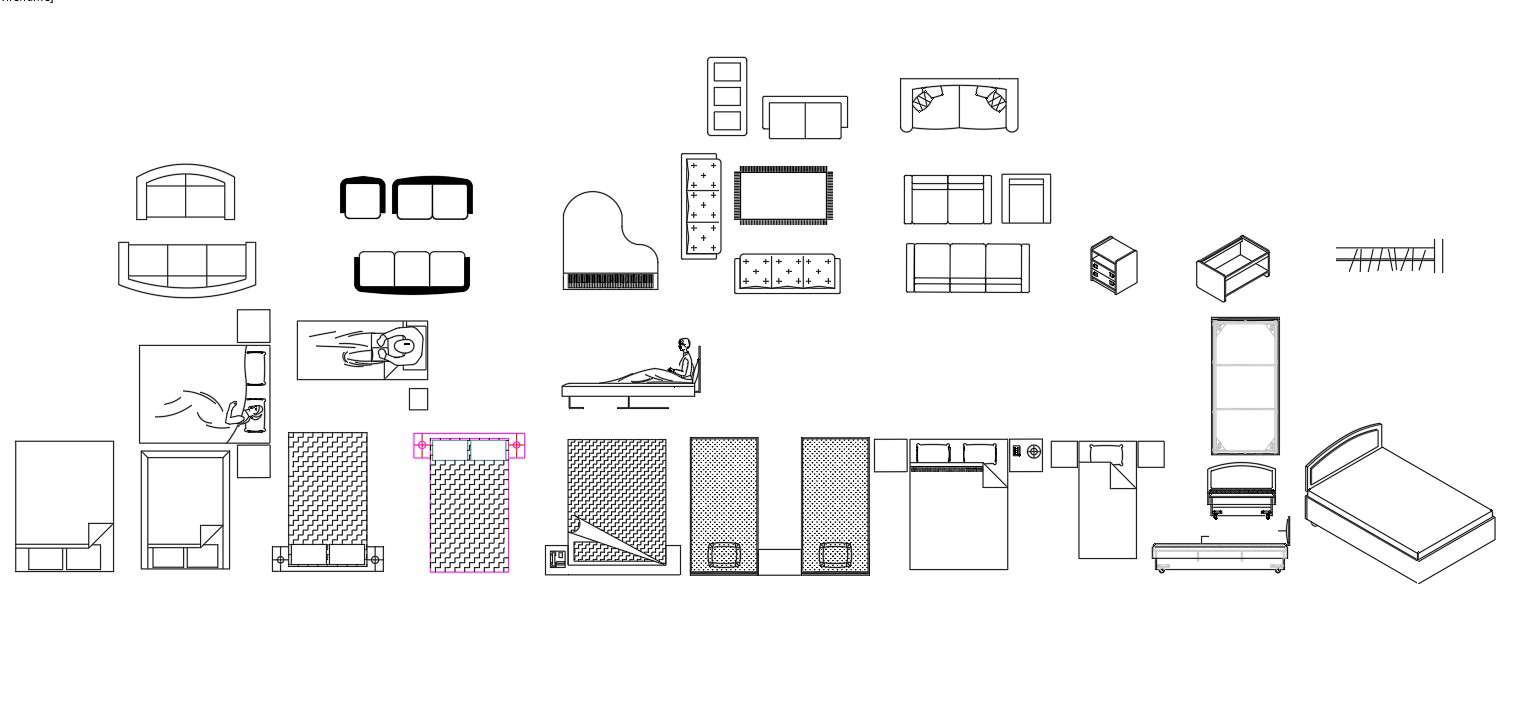 AutoCAD 2D block of bedroom furniture, CAD file, dwg file - Cadbull