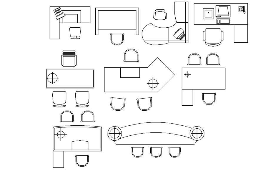 AutoCAD 2D blocks of office table, CAD file, dwg file - Cadbull