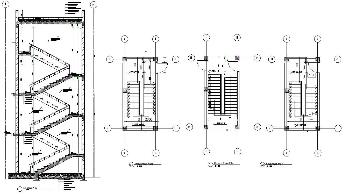 AutoCAD 2D drawing files having the detail of the Staircase section ...