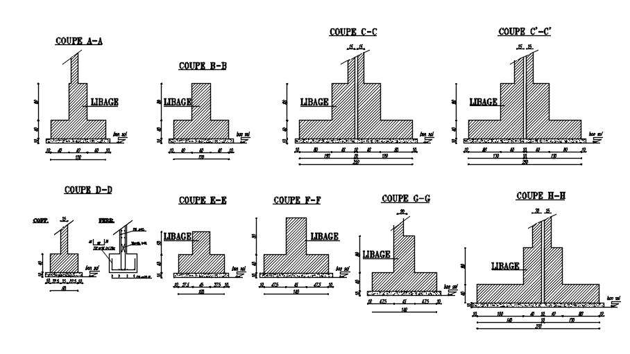 AutoCAD 2D drawing of different designs of footing with details, CAD ...