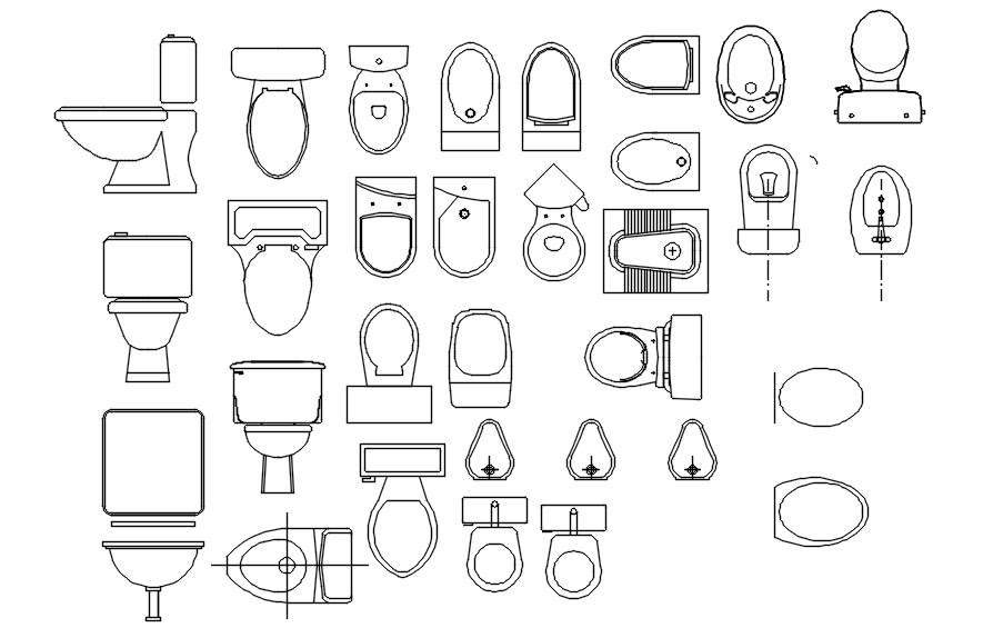 AutoCAD 2D drawing of different types of toilet CAD blocks, CAD file ...