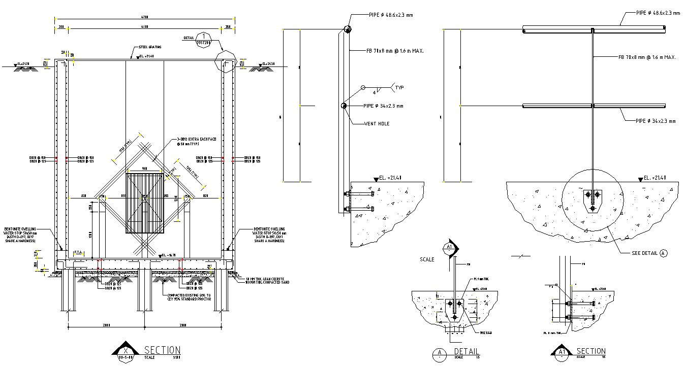 Auto CAD 2D file shows the details of the standard handrail structure ...