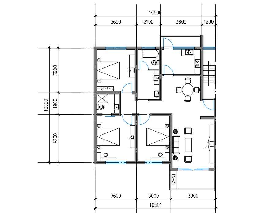 AutoCAD 3 BHK House Layout Plan Drawing Download DWG File - Cadbull