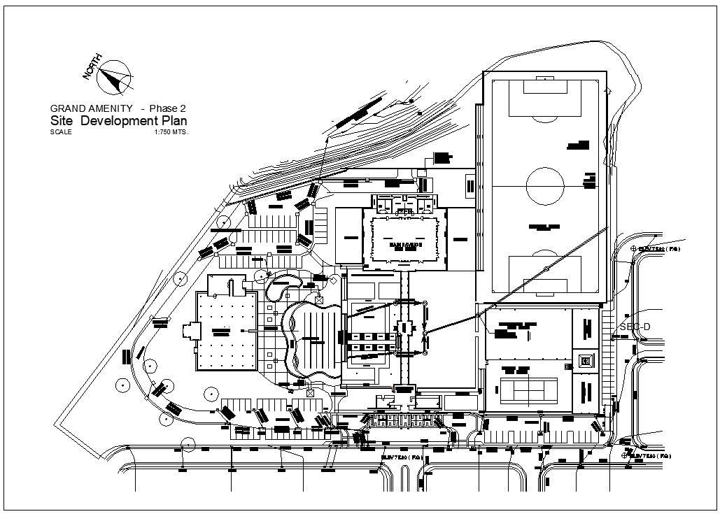 AutoCAD DWG 2D file of the Amenity resort Site development section plan ...