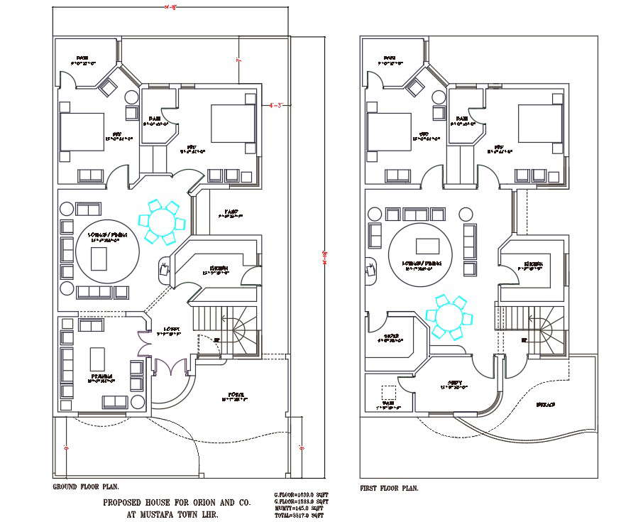 AutoCAD DWG Drawing file of 35'X63' Double bedroom G+1 House plan ...