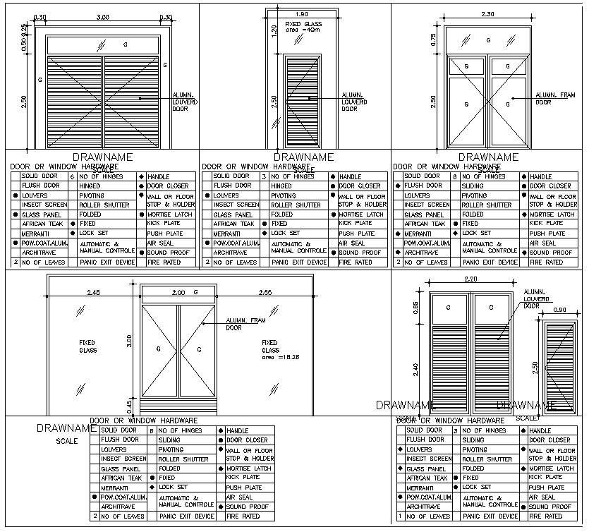 AutoCAD DWG Drawing file of the single and double door section and ...