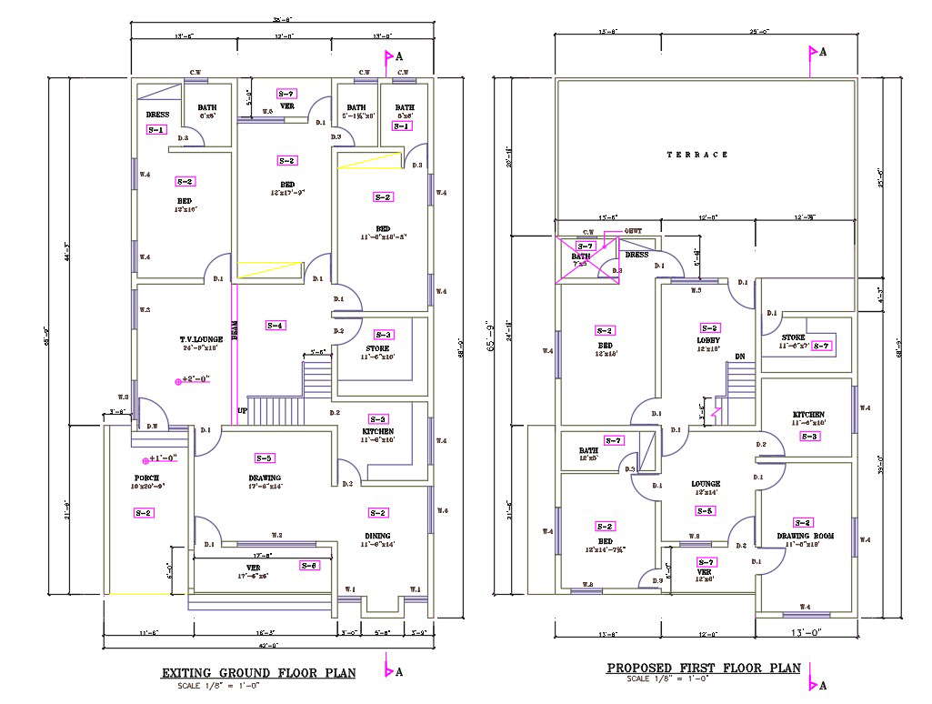 AutoCAD DWG drawing file of the 38'X44' G+1 3BHK house plan drawing ...