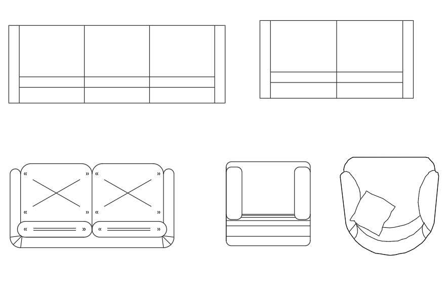 Autocad Dwg Drawing Of Five Types Of Sofa Chair Blocks Is Given