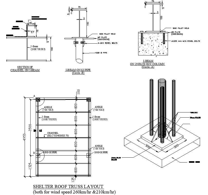 AutoCAD DWG drawing of the 40meter telephone tower shelter roof truss ...