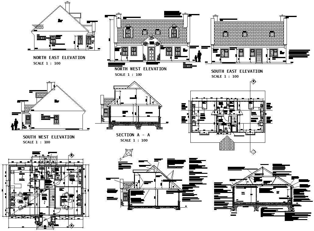  AutoCAD  DWG file of Single story ground floor 2 bhk house  