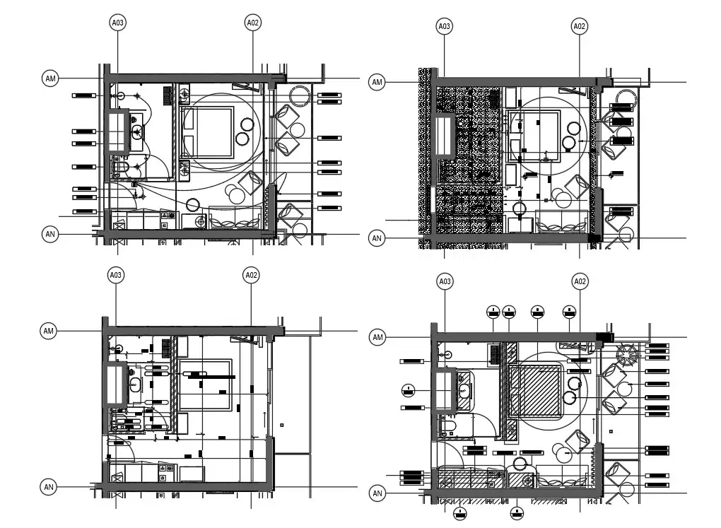 AutoCAD DWG file showing Unit plan of a Standard Guest room of a Hotel ...