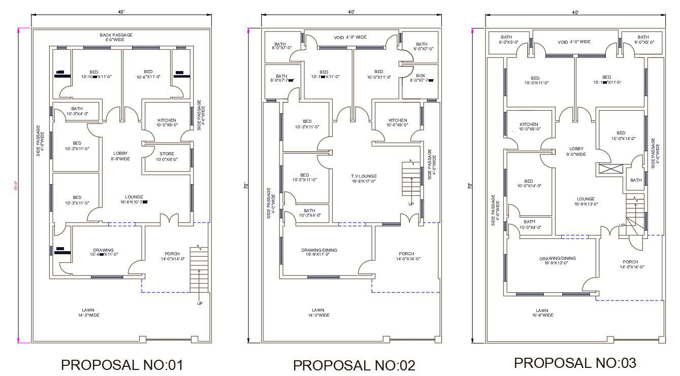 Autocad Dwg File Shows 40x70 Three Various Types Of 2 Bhk House Plan Drawingsdownload The