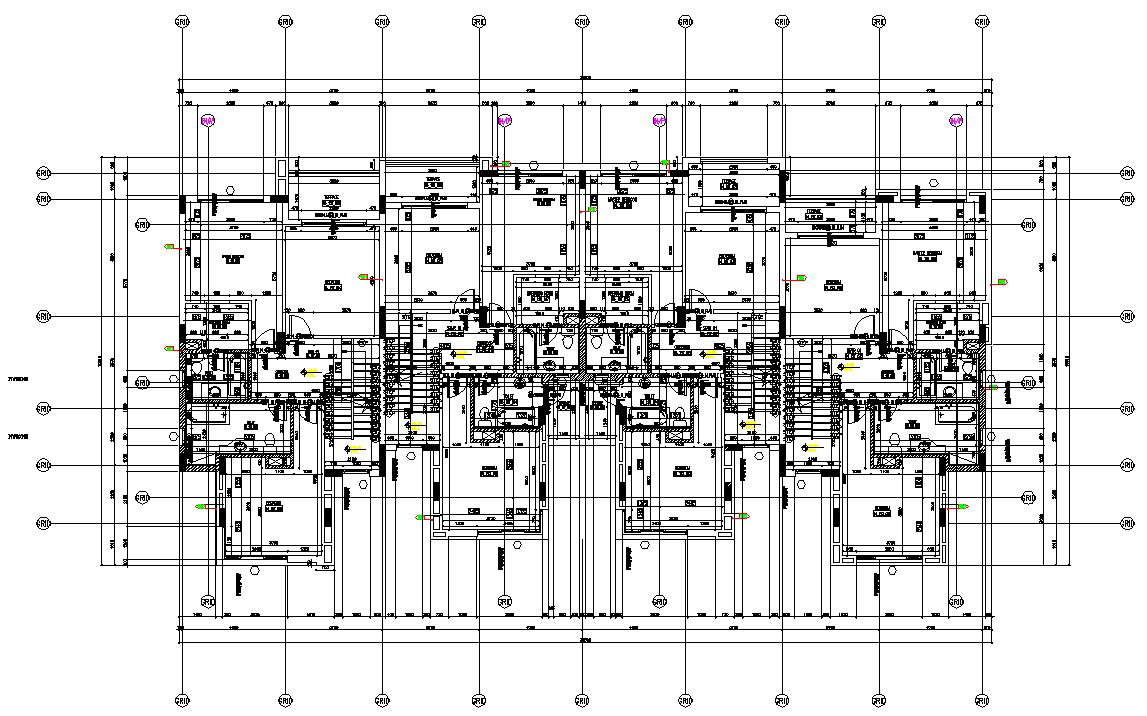 AutoCAD DWg file having the details of the four Row single bedroom ...