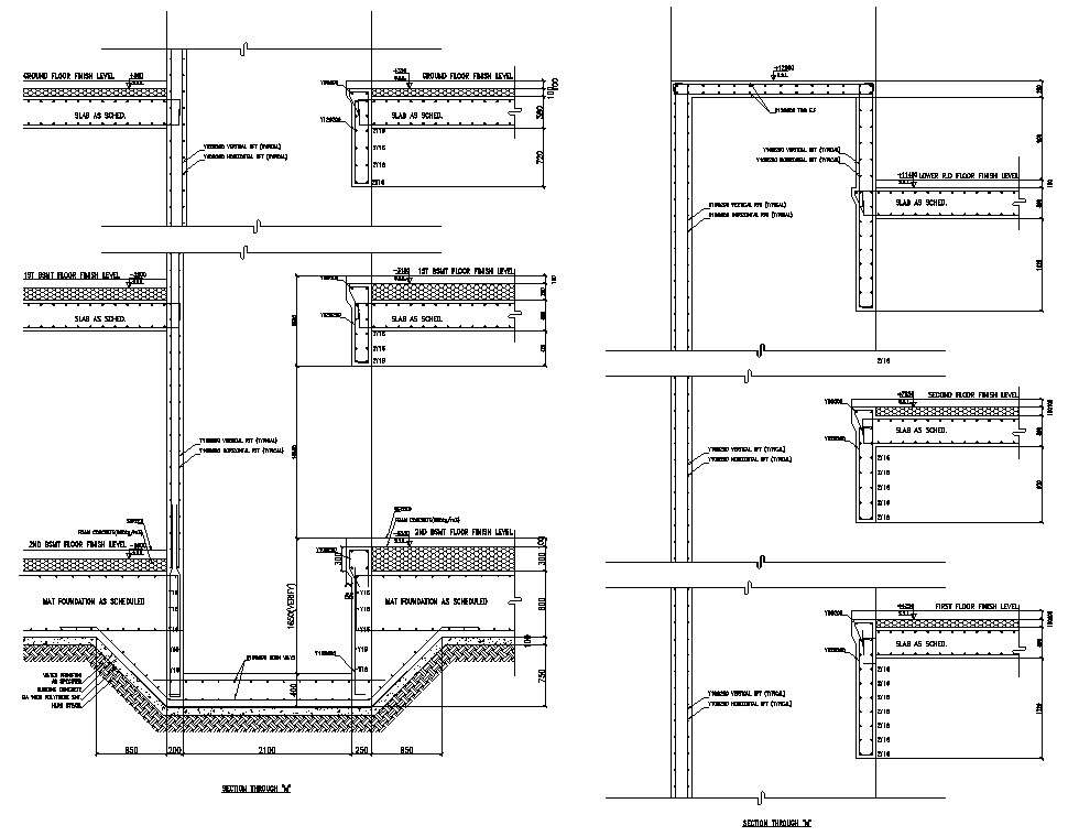 AutoCAD Drawing 2D CAD file of the scheduled mat foundation ...