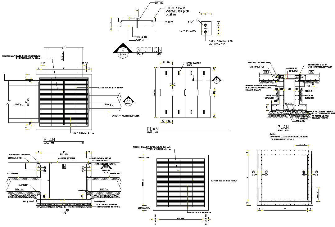 AutoCAD Drawing 2D file shows the Details of the typical manhole ...