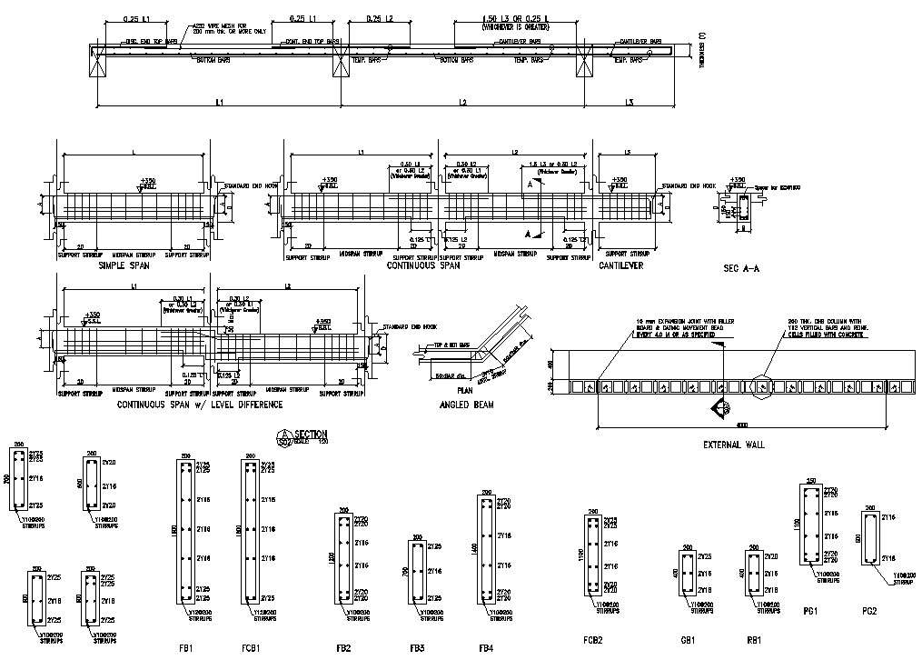 AutoCAD Drawing file of the wall section, simple span, and continuous ...